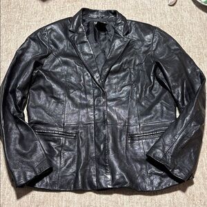 Women's 16 tall Genuine leather jacket black blazer style coat